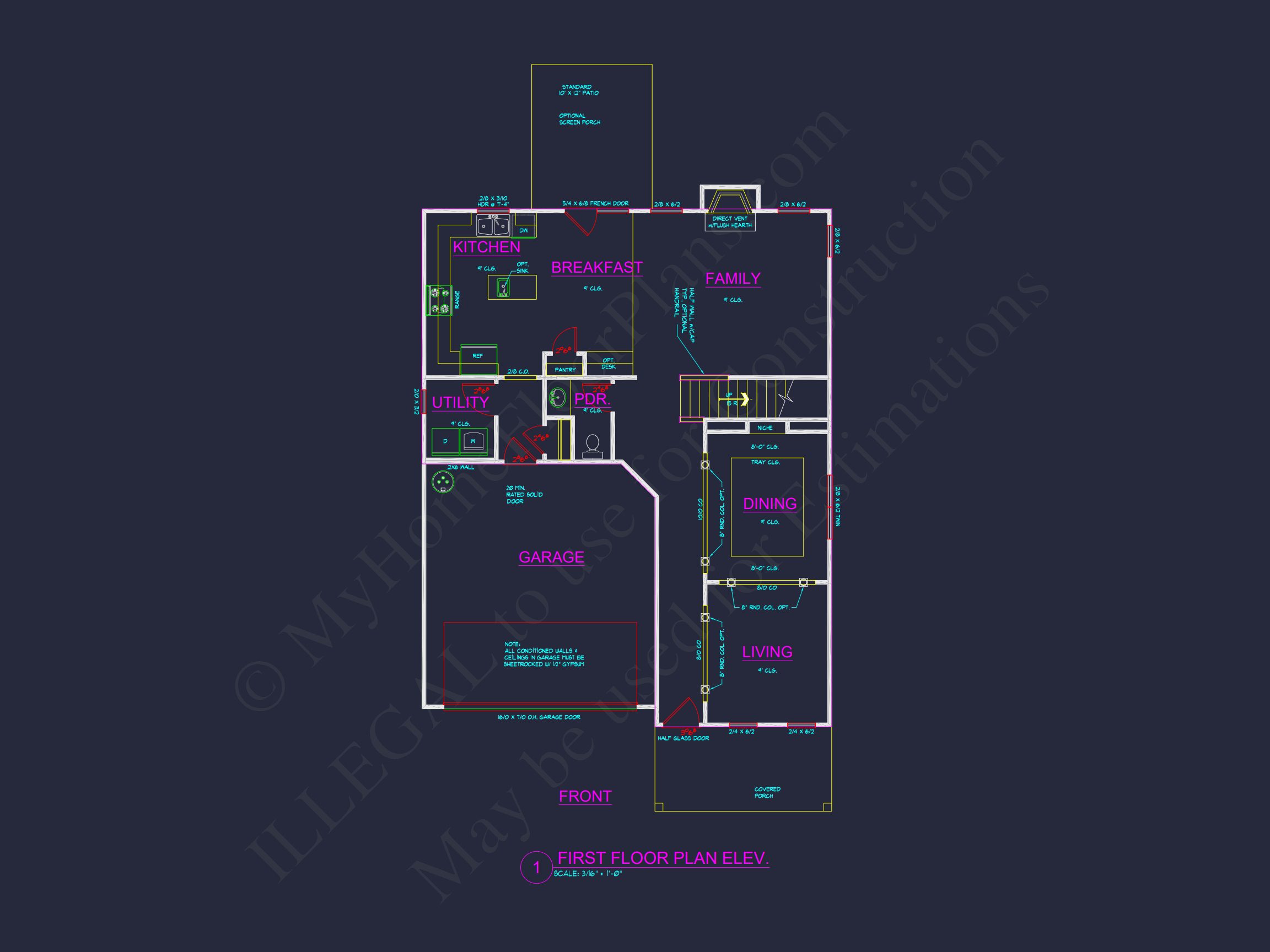Traditional 2-Story house Plan with Open Floor Plan & Fireplace (2912 Sq Ft)