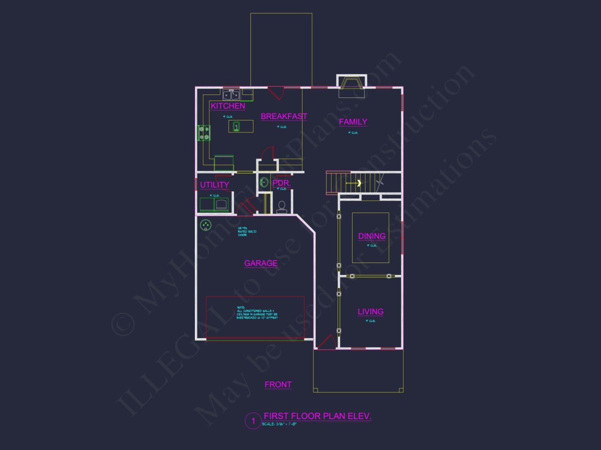 Traditional 2-Story house Plan with Open Floor Plan & Fireplace (2912 Sq Ft)