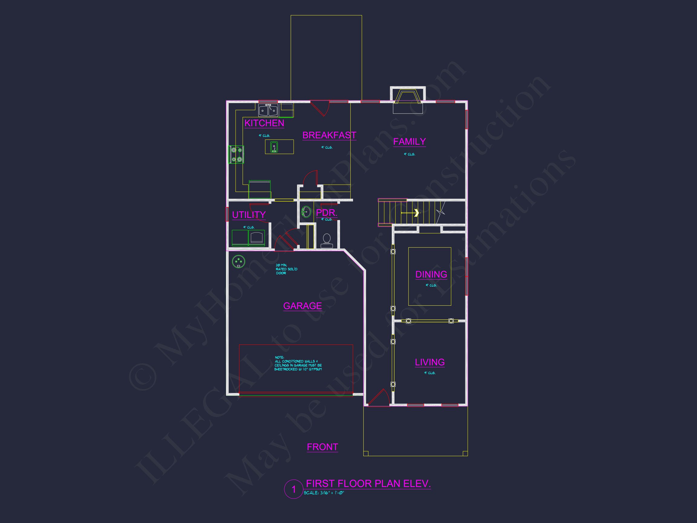 Traditional 2-Story house Plan with Open Floor Plan & Fireplace (2912 Sq Ft)
