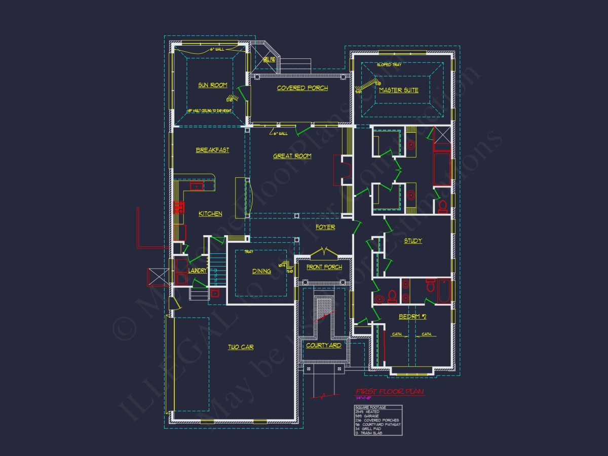 Traditional 3-Bedroom house Plan with Courtyard (Blueprint)