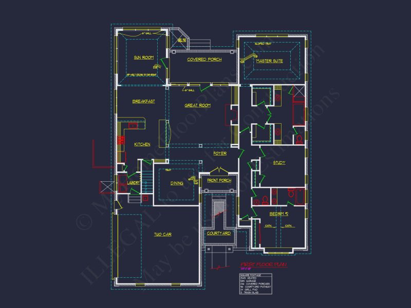Traditional 3-Bedroom house Plan with Courtyard (Blueprint)