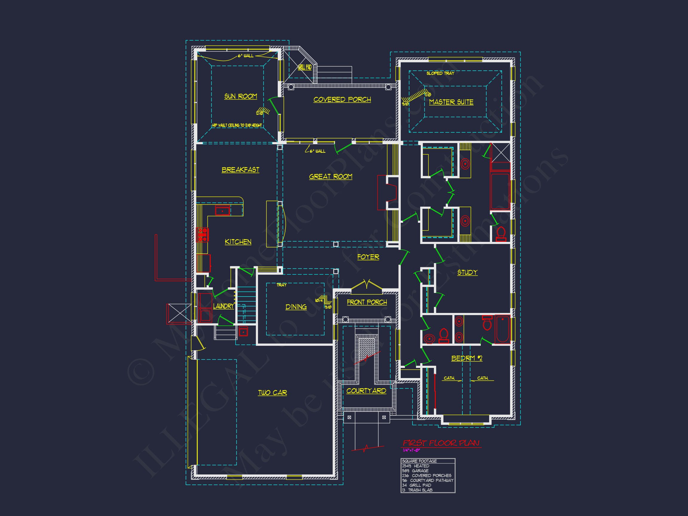 Traditional 3-Bedroom house Plan with Courtyard (Blueprint)