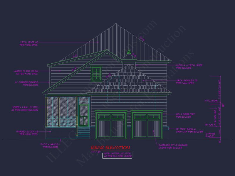 Traditional Charleston house Plan: 2-Story, 3-4 BR, 2-Car