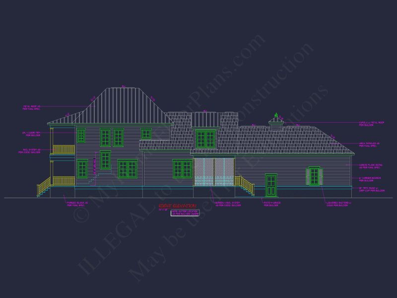 Traditional Charleston house Plan: 2-Story, 3-4 BR, 2-Car