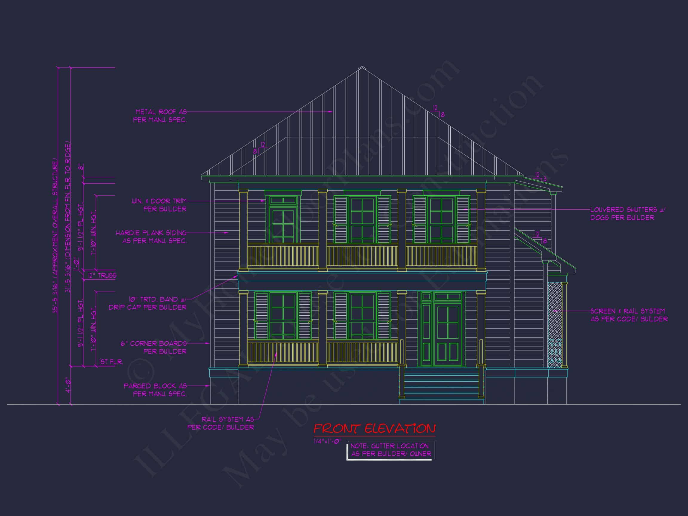 Traditional Charleston house Plan: 2-Story,3-4 BR,2-Car