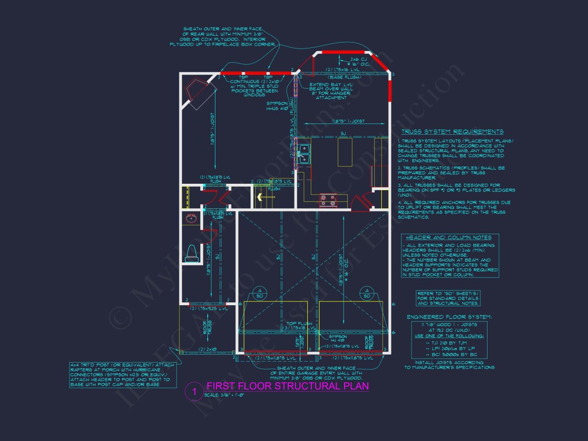 Traditional Craftsman house Floor Plan with Architectural Designs