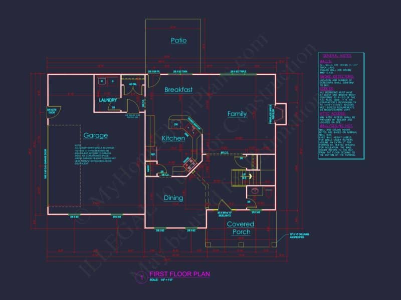 Traditional house Floor Plan with 2-Story CAD Designs