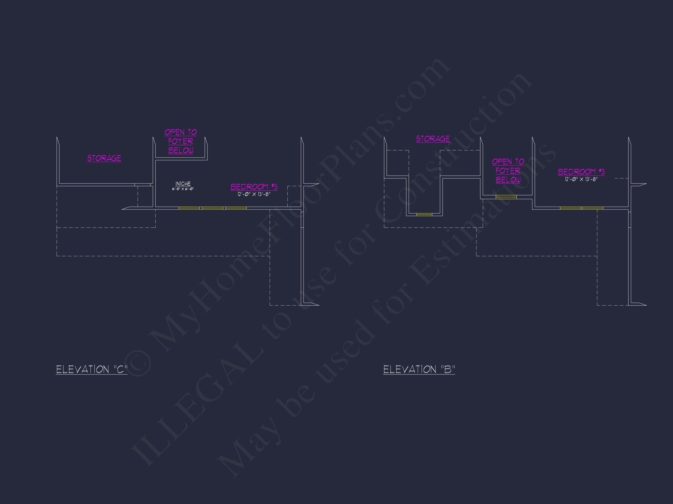Traditional house Floor Plan with 4 Beds & Detailed CAD Blueprint