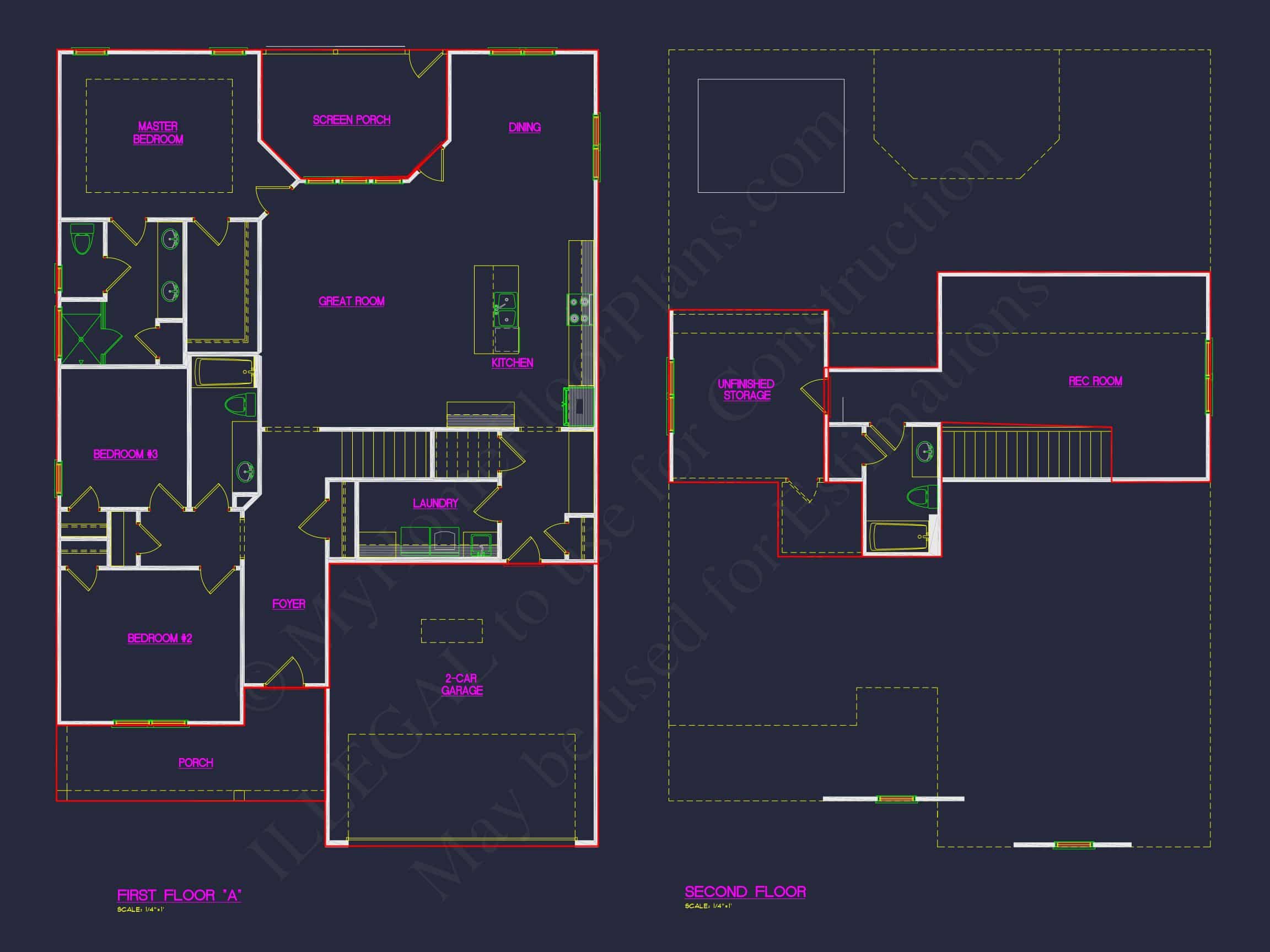 Traditional house Plan with 3 Bedrooms,2-Car Garage & CAD Designs