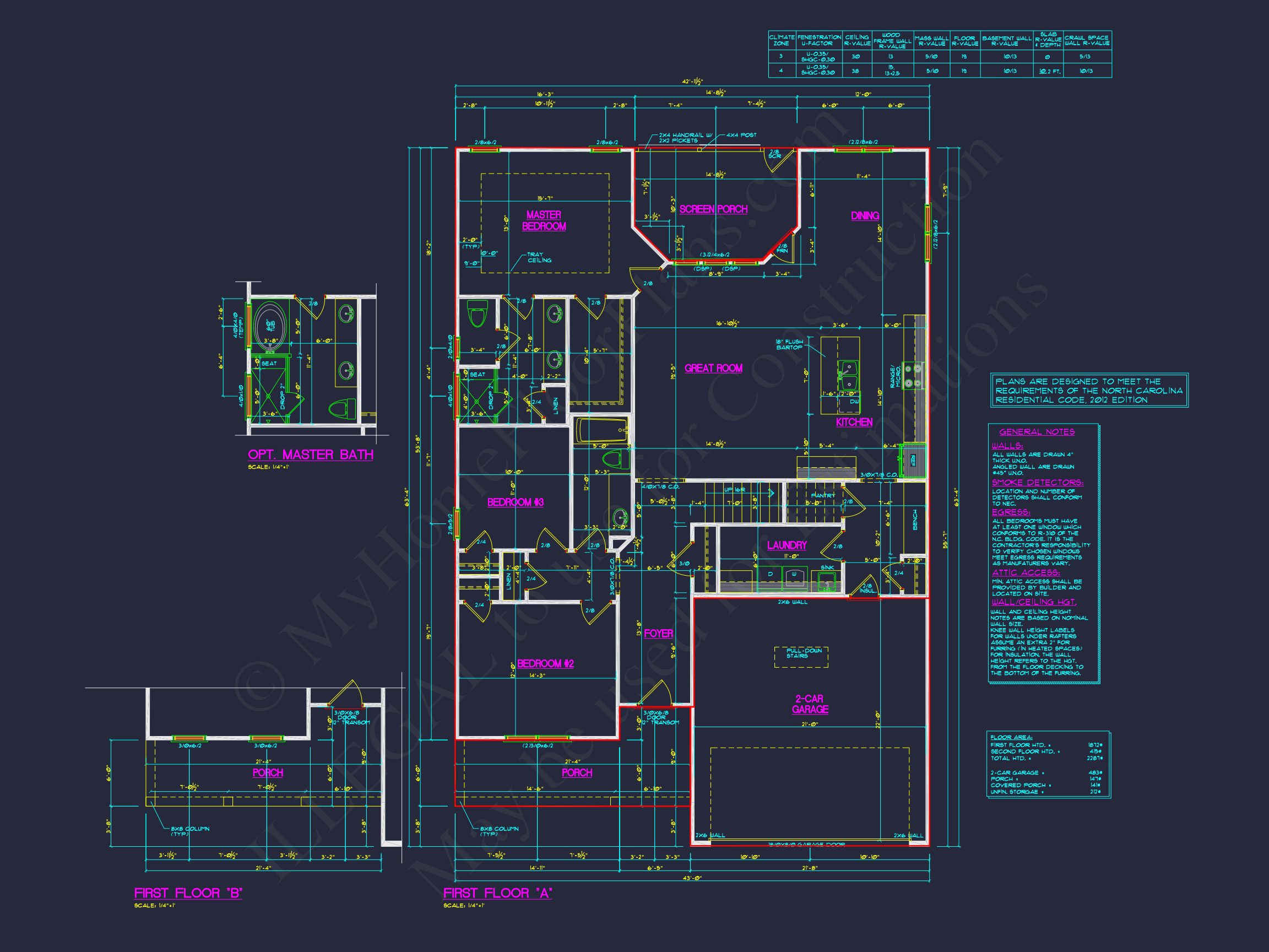 Traditional house Plan with 3 Bedrooms,2-Car Garage & CAD Designs