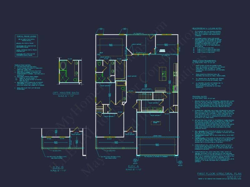Traditional house Plan with 3 Bedrooms, 2-Car Garage & CAD Designs