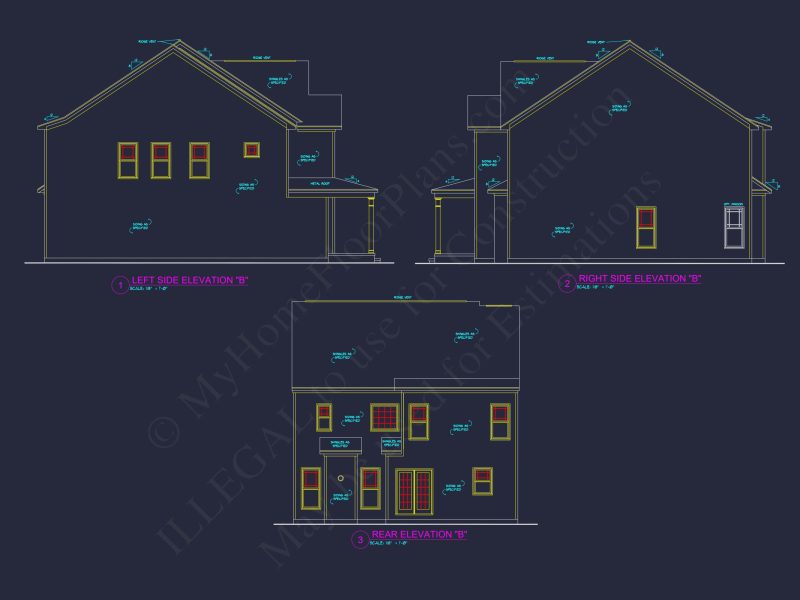Traditional house Plan with 4 Bedrooms and CAD Blueprints