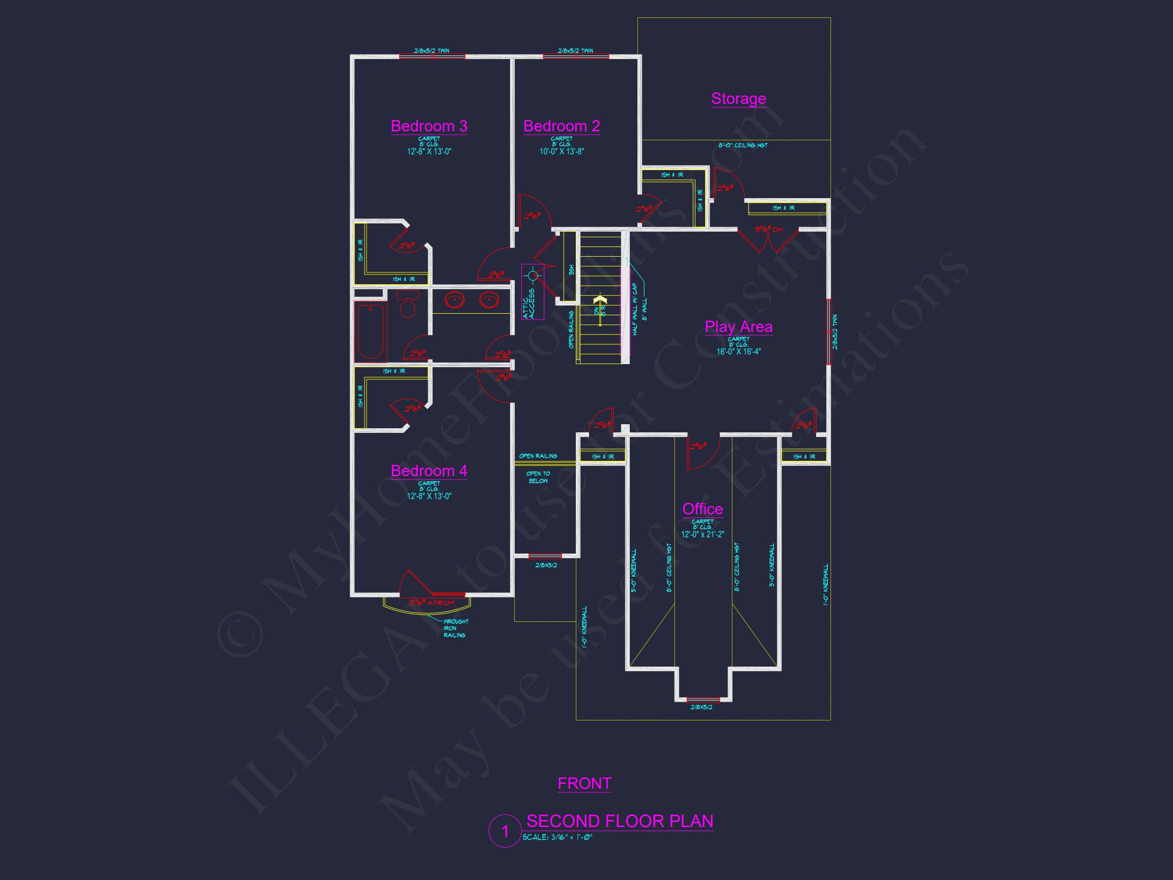Traditional house Plan with 4 Beds,2.5 Baths,and CAD Designs