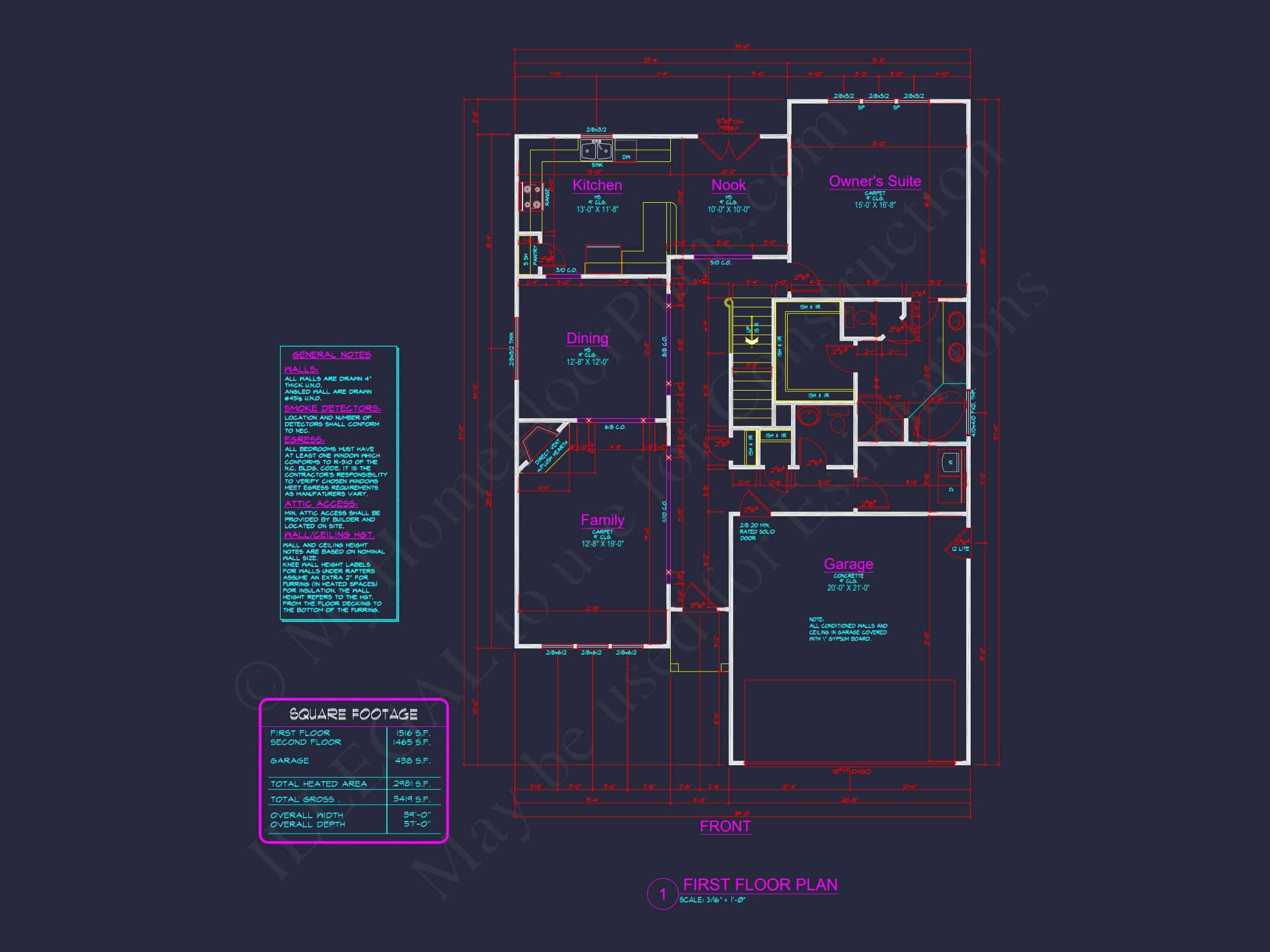 Traditional house Plan with 4 Beds,2.5 Baths,and CAD Designs