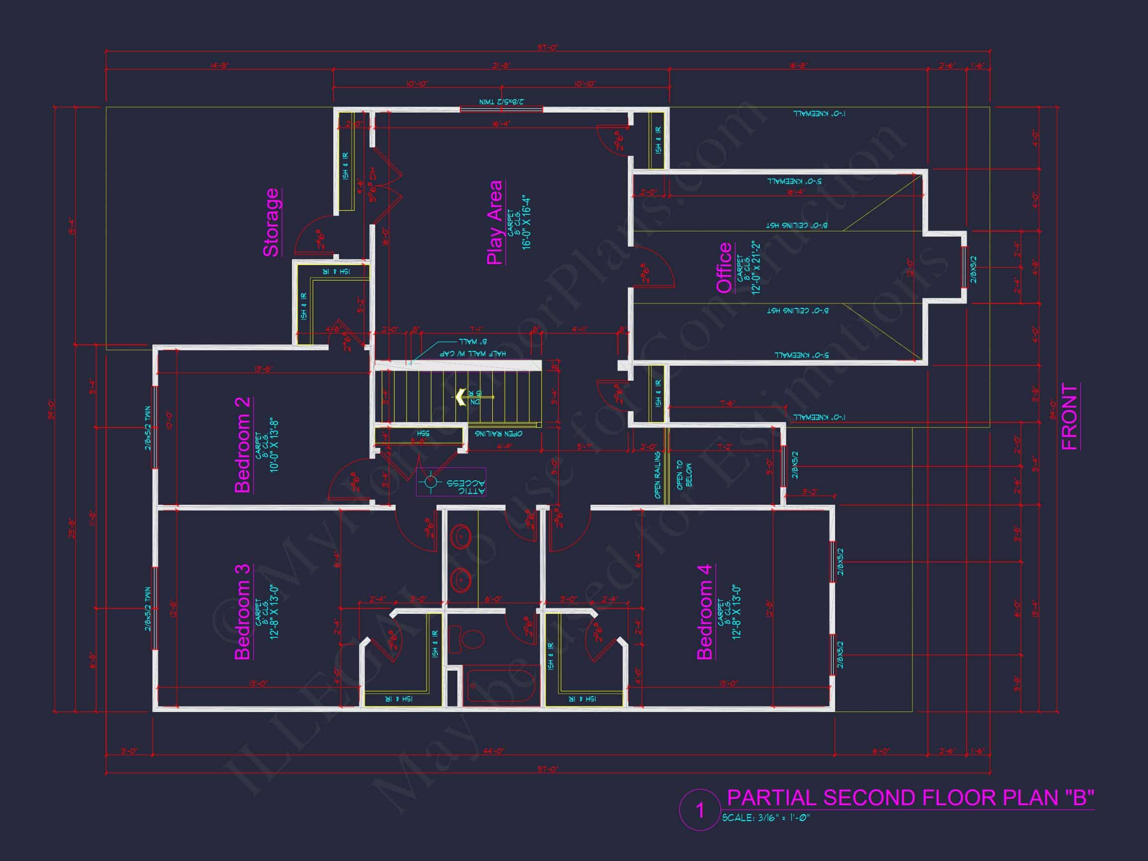 Traditional house Plan with 4 Beds,2.5 Baths,and CAD Designs