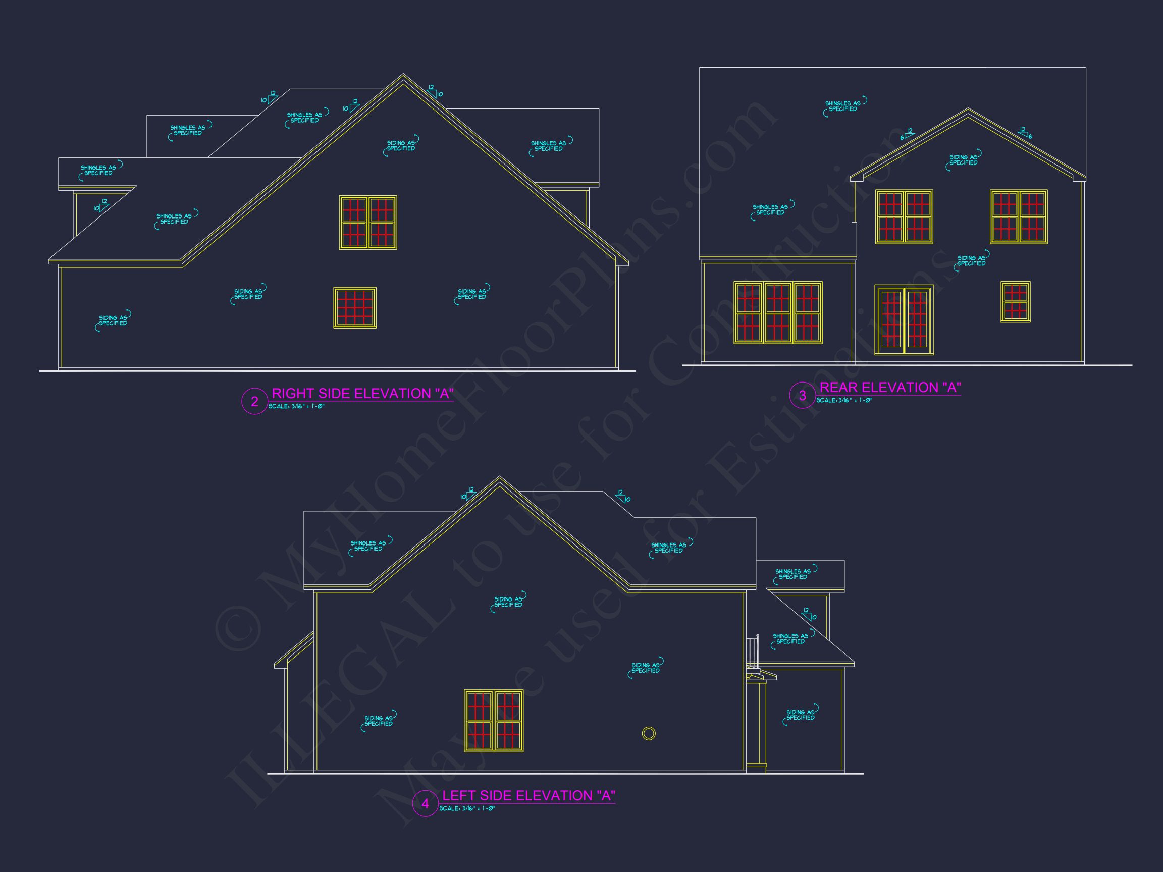 Traditional house Plan with 4 Beds,2.5 Baths,and CAD Designs