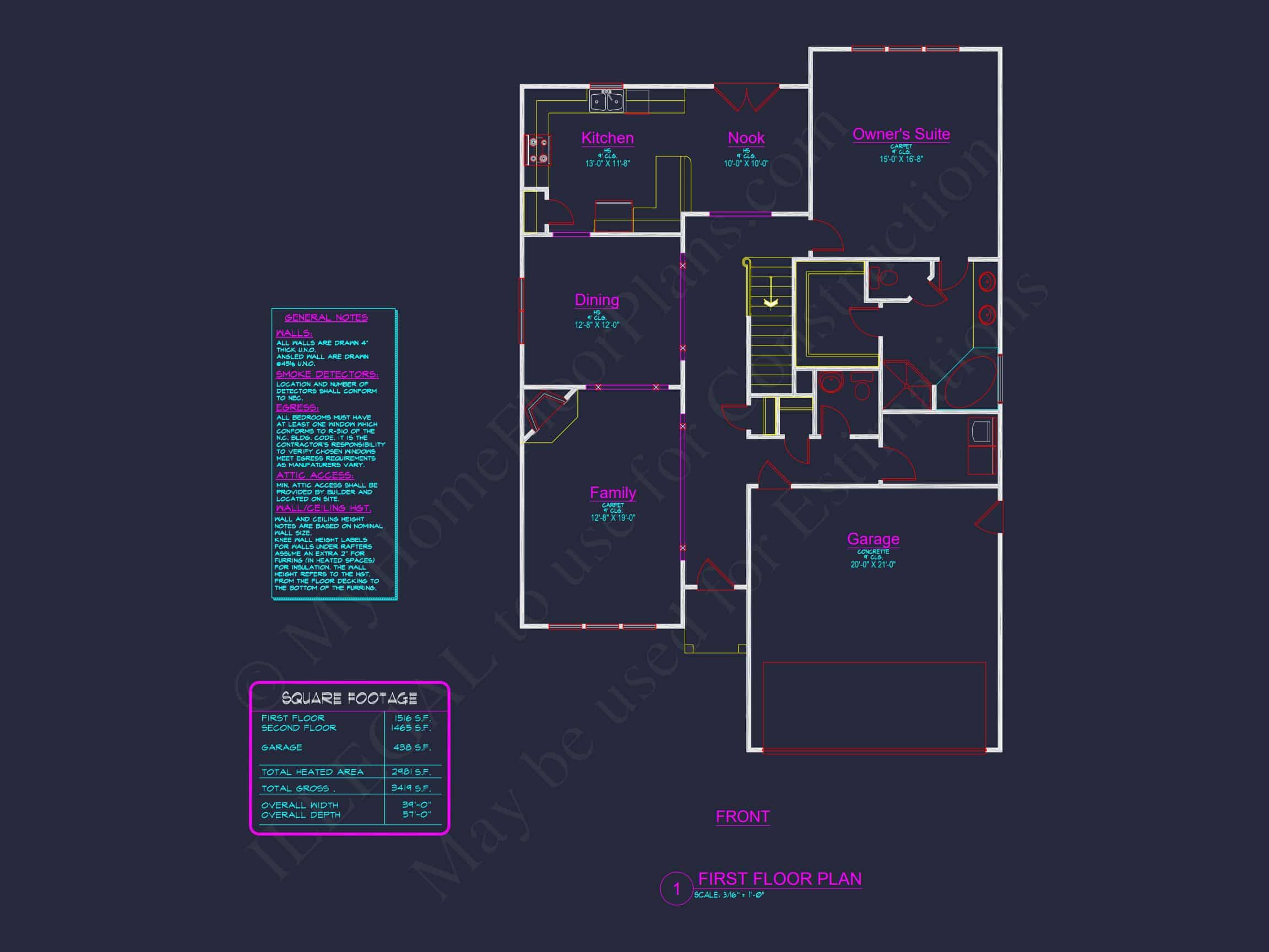 Traditional house Plan with 4 Beds,2.5 Baths,and CAD Designs