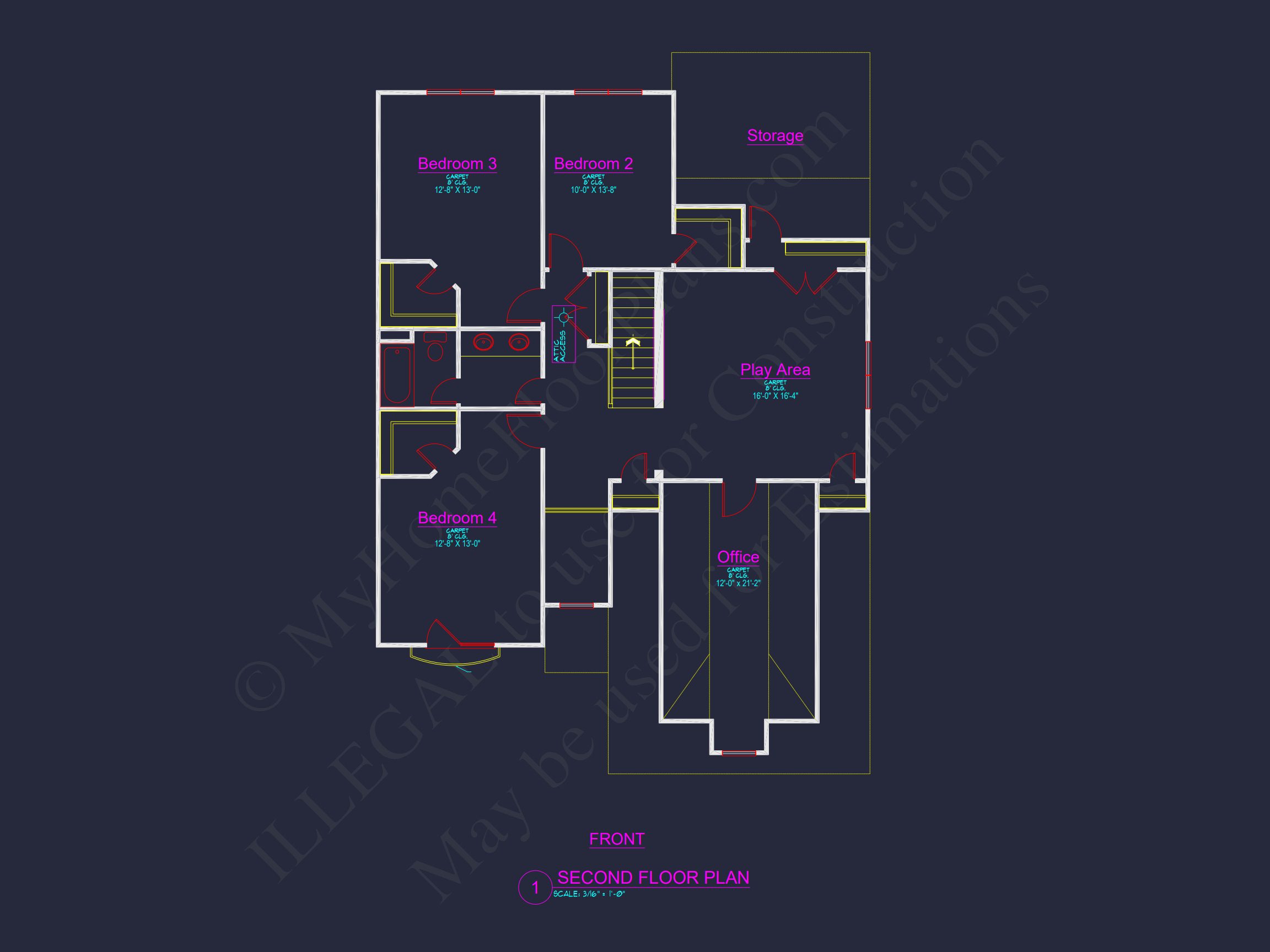 Traditional house Plan with 4 Beds,2.5 Baths,and CAD Designs