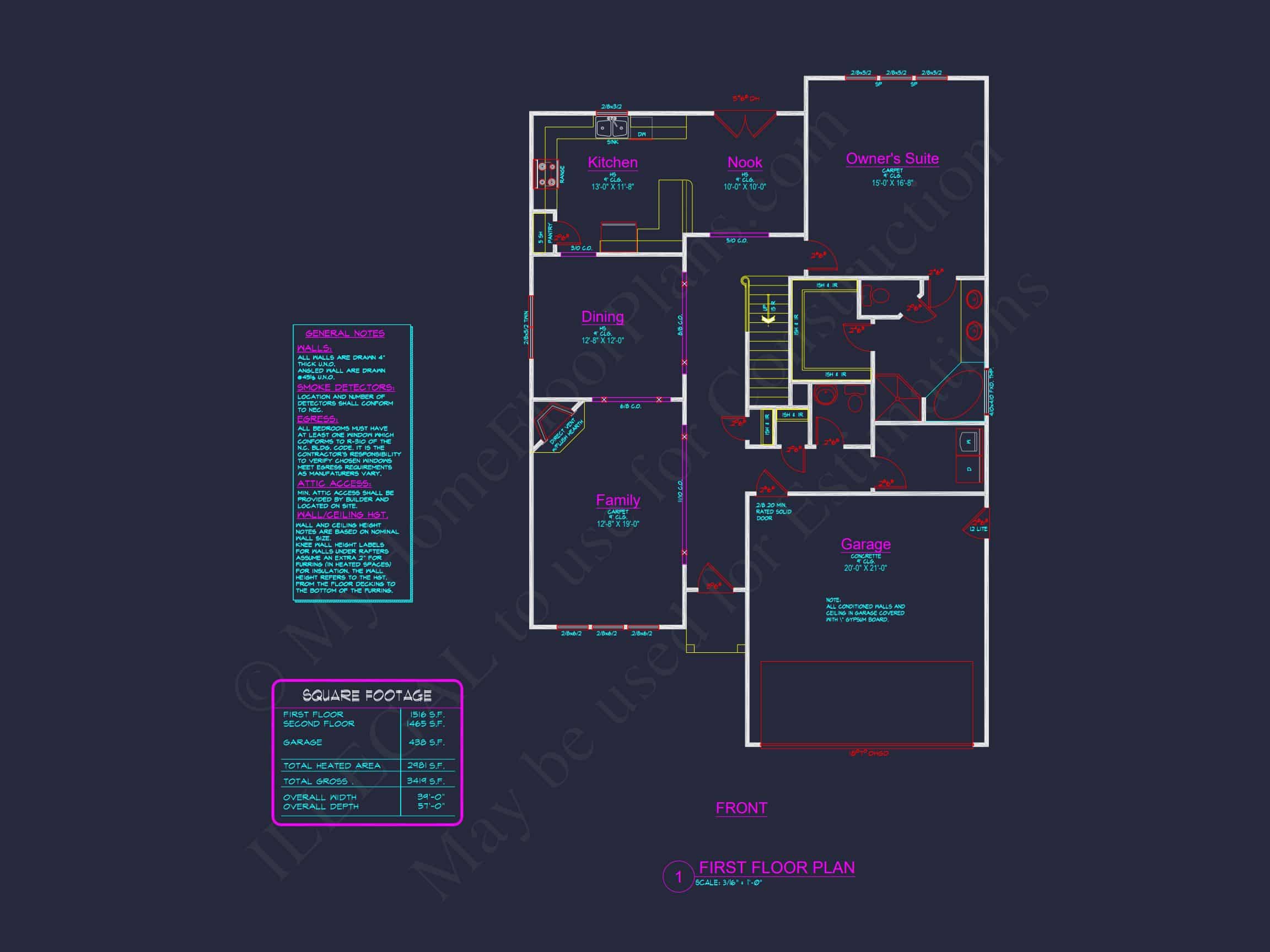 Traditional house Plan with 4 Beds,2.5 Baths,and CAD Designs