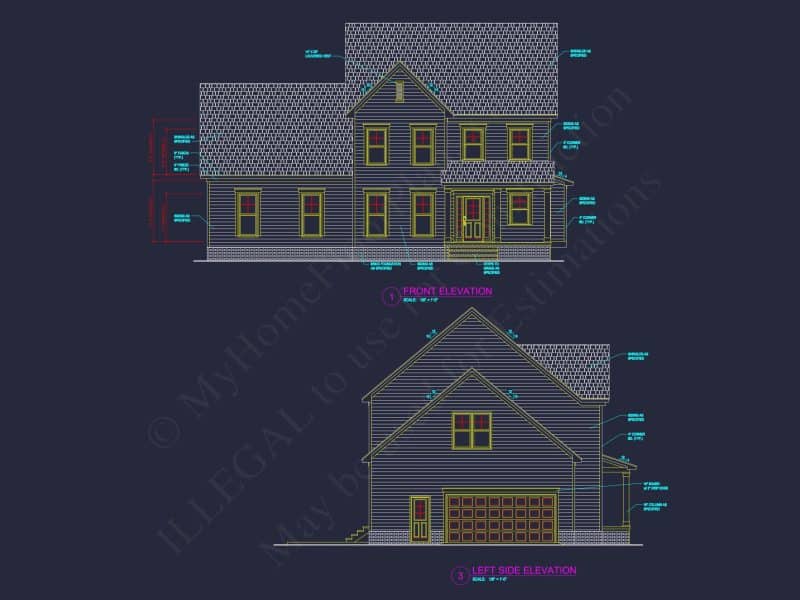 Traditional house Floor Plan with 2-Story CAD Designs