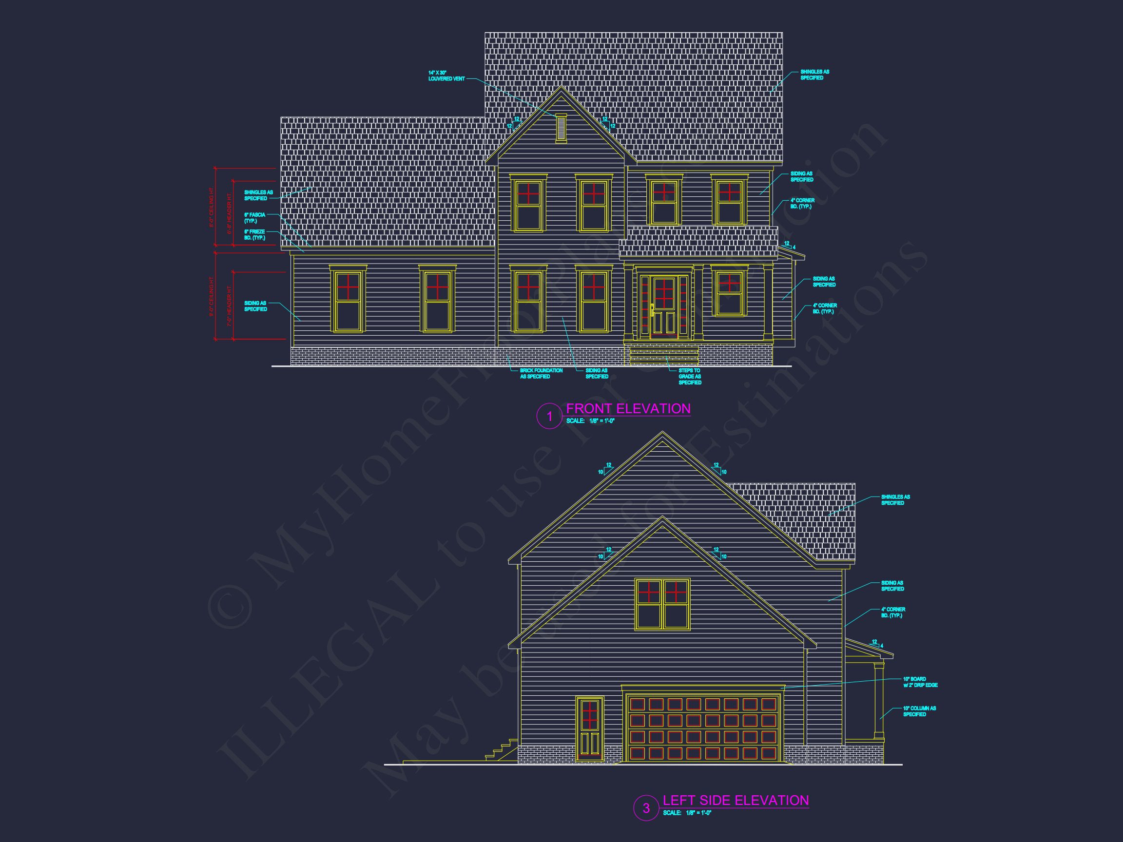 Traditional house Floor Plan with 2-Story CAD Designs