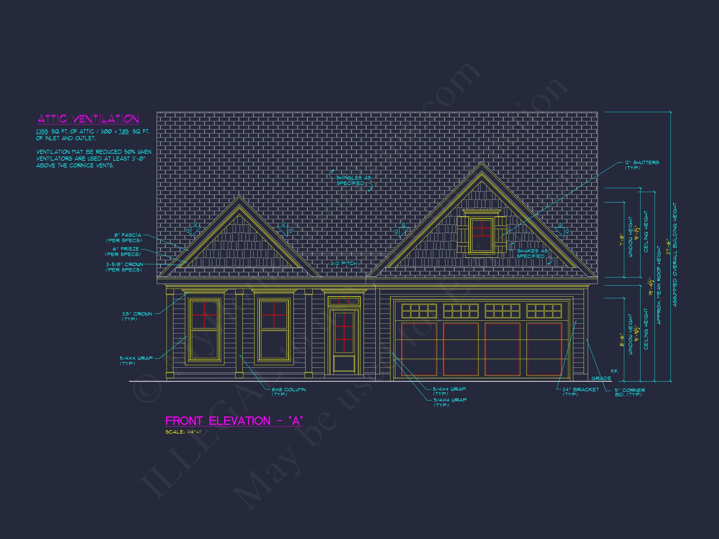 Traditional house Plan with 3 Bedrooms,2-Car Garage & CAD Designs