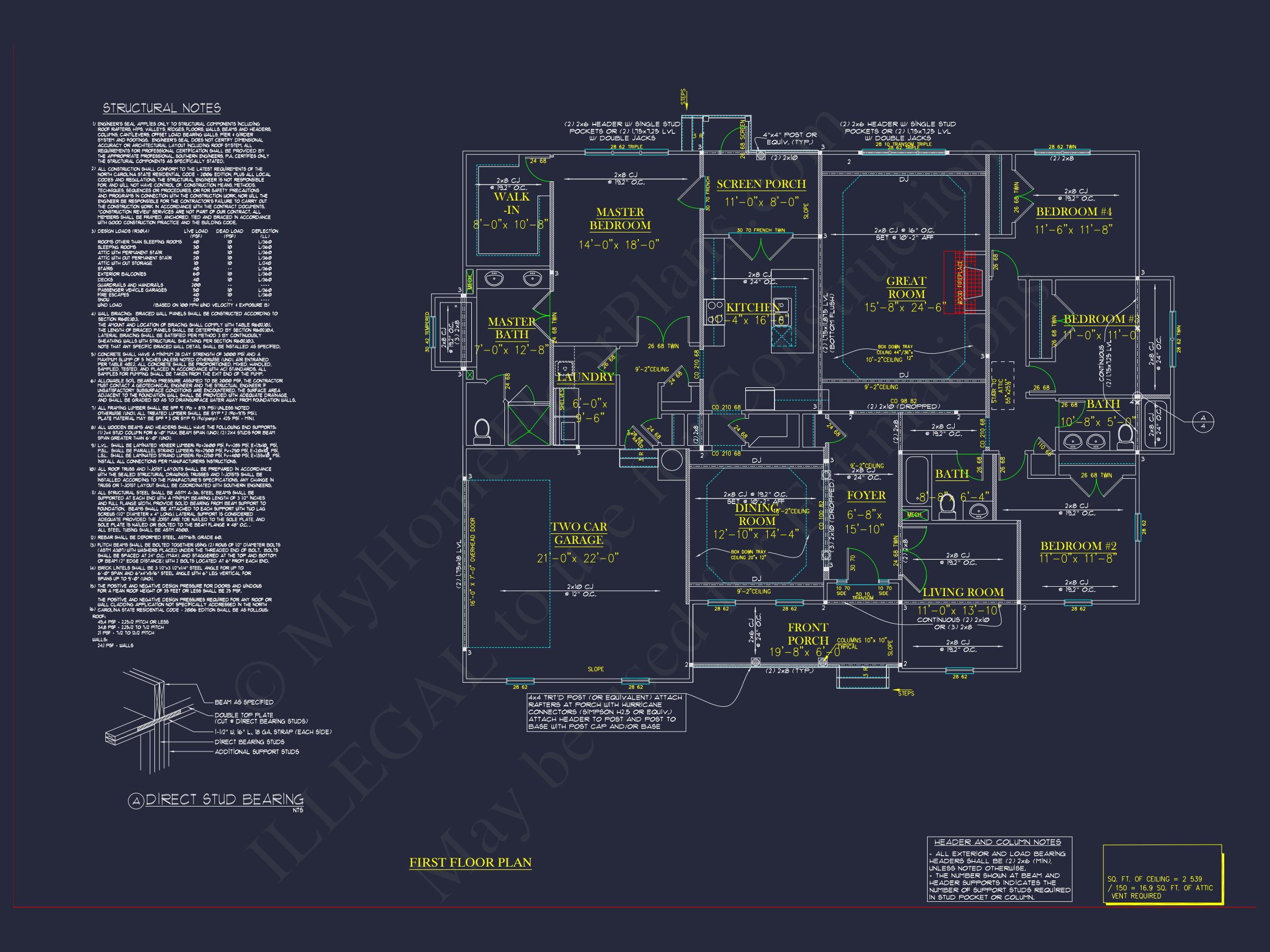 Traditional Ranch house Plan - 2539 Sq Ft - 4 Bed,3 Bath - Blueprint & CAD Designs