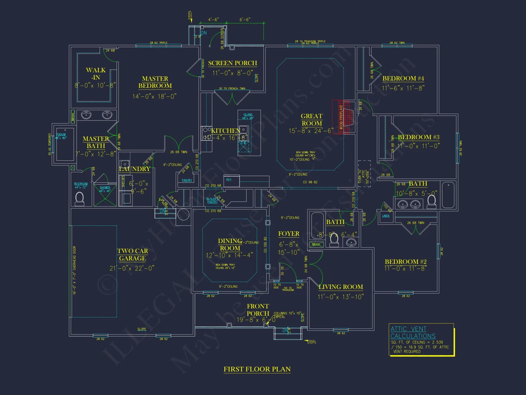 Traditional Ranch house Plan - 2539 Sq Ft - 4 Bed, 3 Bath - Blueprint & CAD Designs