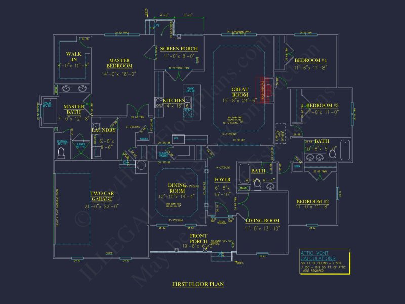Traditional Ranch house Plan - 2539 Sq Ft - 4 Bed, 3 Bath - Blueprint & CAD Designs