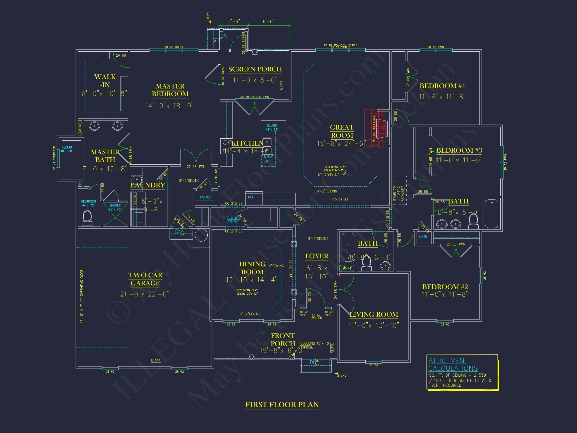 Traditional Ranch house Plan - 2539 Sq Ft - 4 Bed,3 Bath - Blueprint & CAD Designs