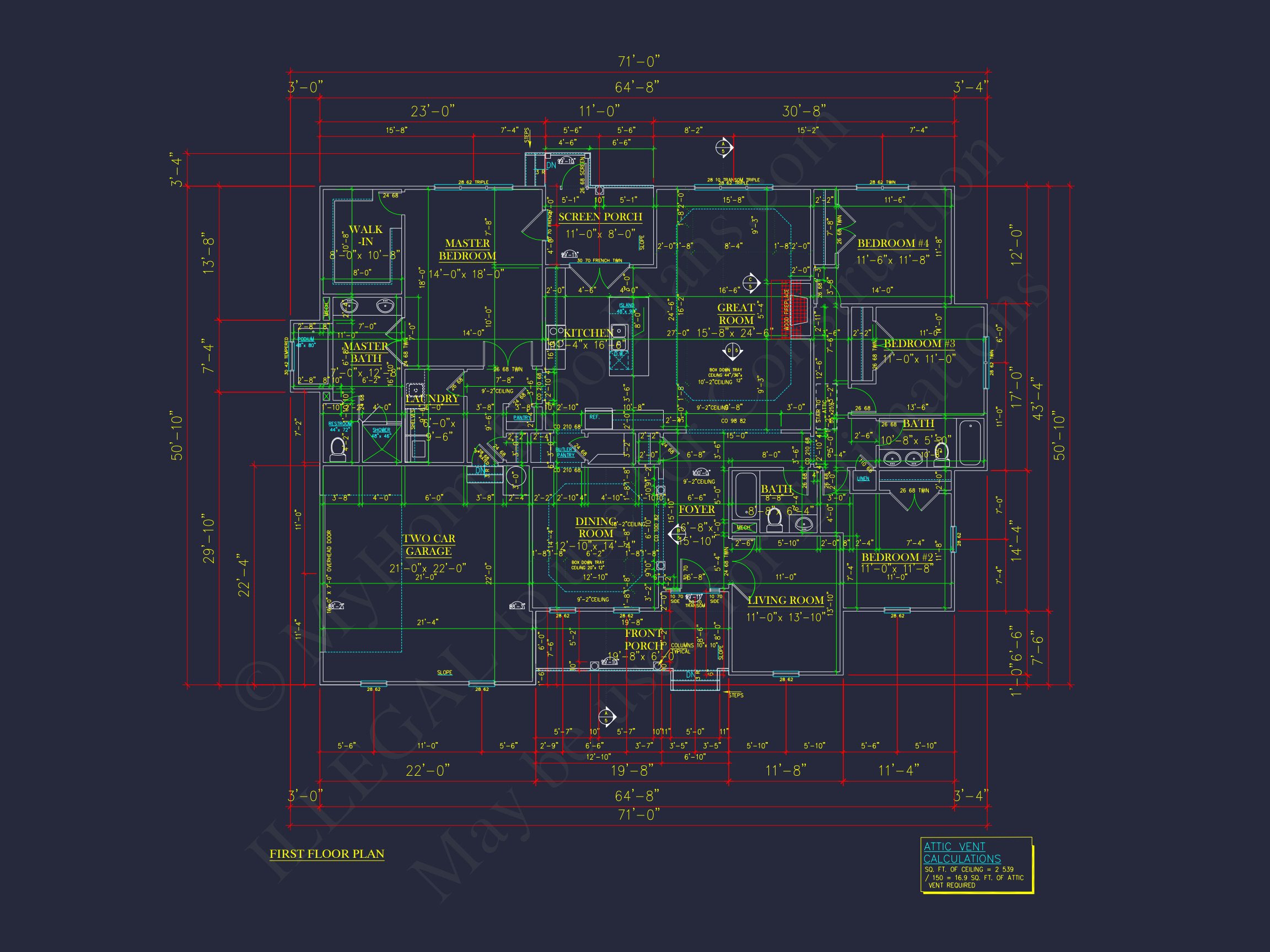 Traditional Ranch house Plan - 2539 Sq Ft - 4 Bed,3 Bath - Blueprint & CAD Designs