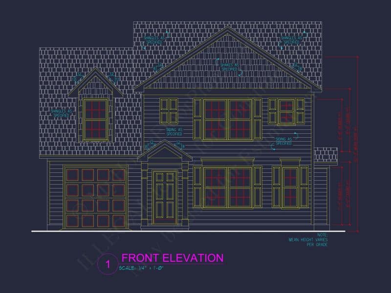 Two-Story 3-Bedroom Traditional house Plan with 2-Car Garage (1875 sq ft)