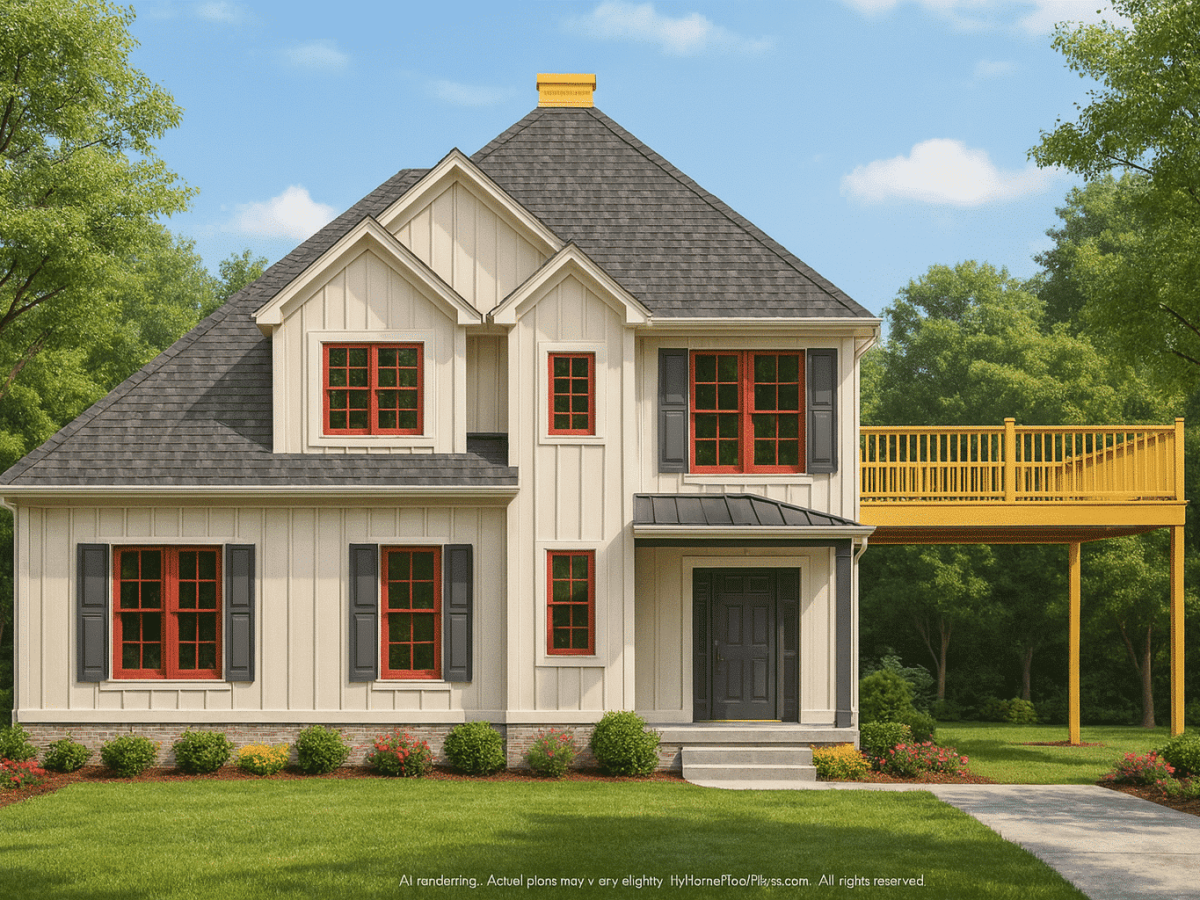 2-Story Modern House Plan with Carport & Open Floor Layout
