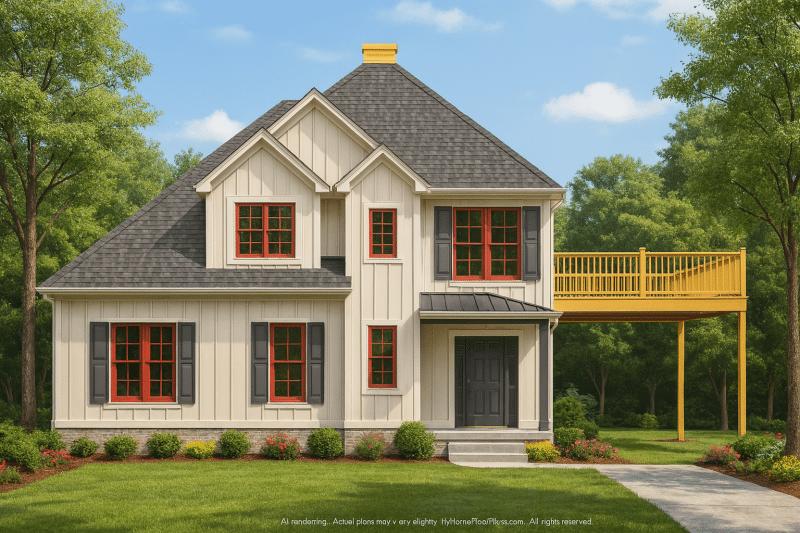 2-Story Modern House Plan with Carport & Open Floor Layout
