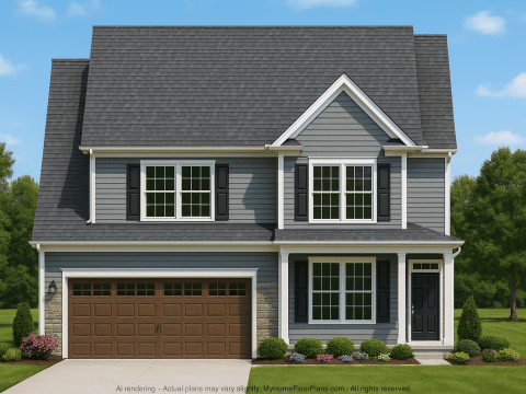 2575 SF Traditional 2-Story House Plan with Office, Vaulted Ceilings & Attached Garage