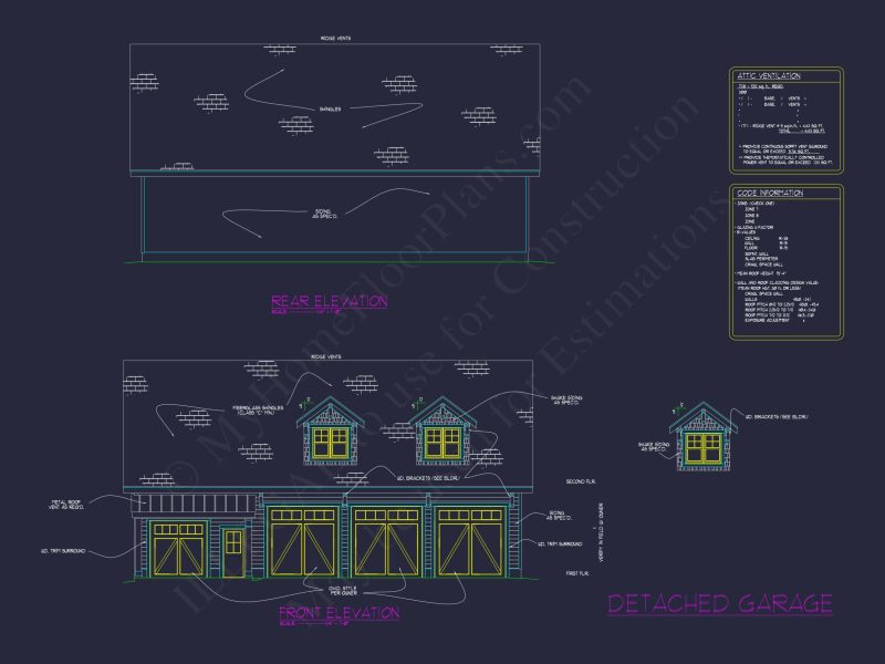 3-Car Garage CAD Home Plans with Living Space & Unique Design