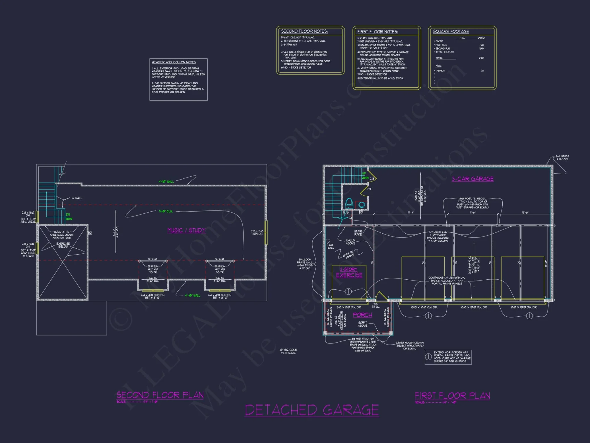 3-Car Garage CAD Home Plans with Living Space & Unique Design