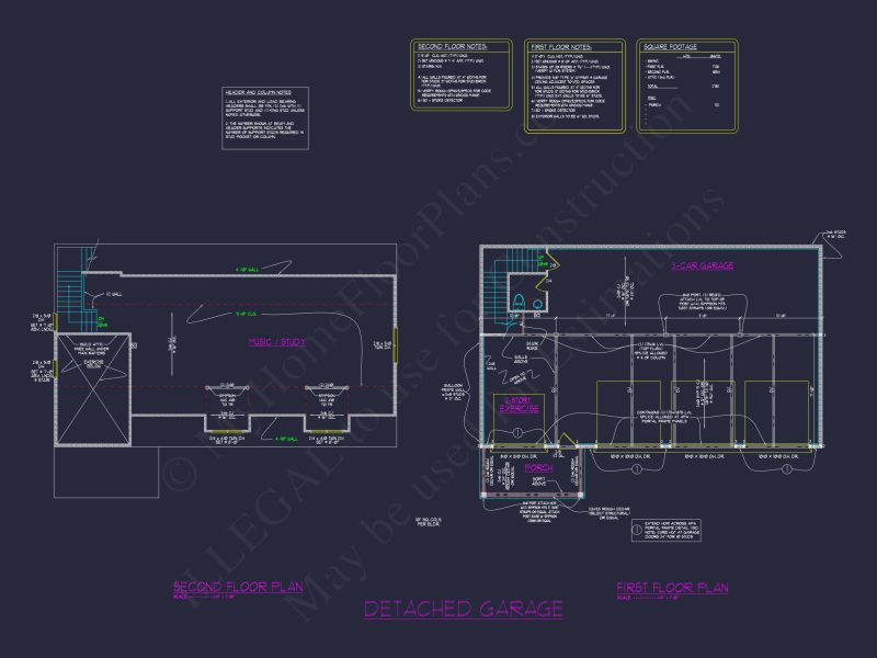 3-Car Garage CAD Home Plans with Living Space & Unique Design
