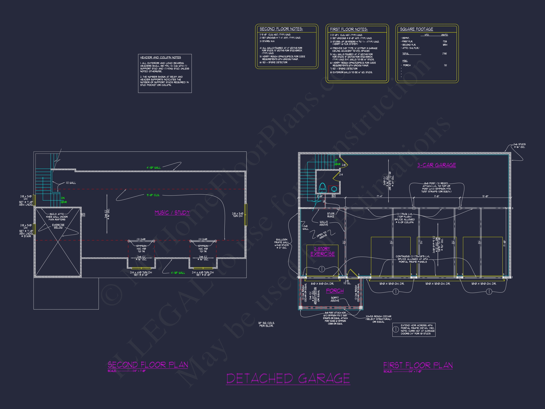 3-Car Garage CAD Home Plans with Living Space & Unique Design