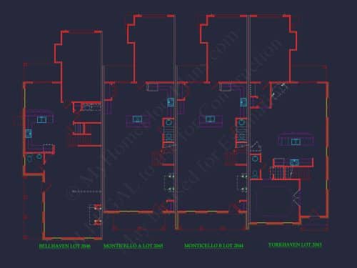 4-Unit Modern Townhome Floor Plan with CAD Designs and Blueprints