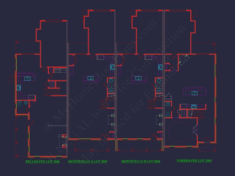 4-Unit Modern Townhome Floor Plan with CAD Designs and Blueprints