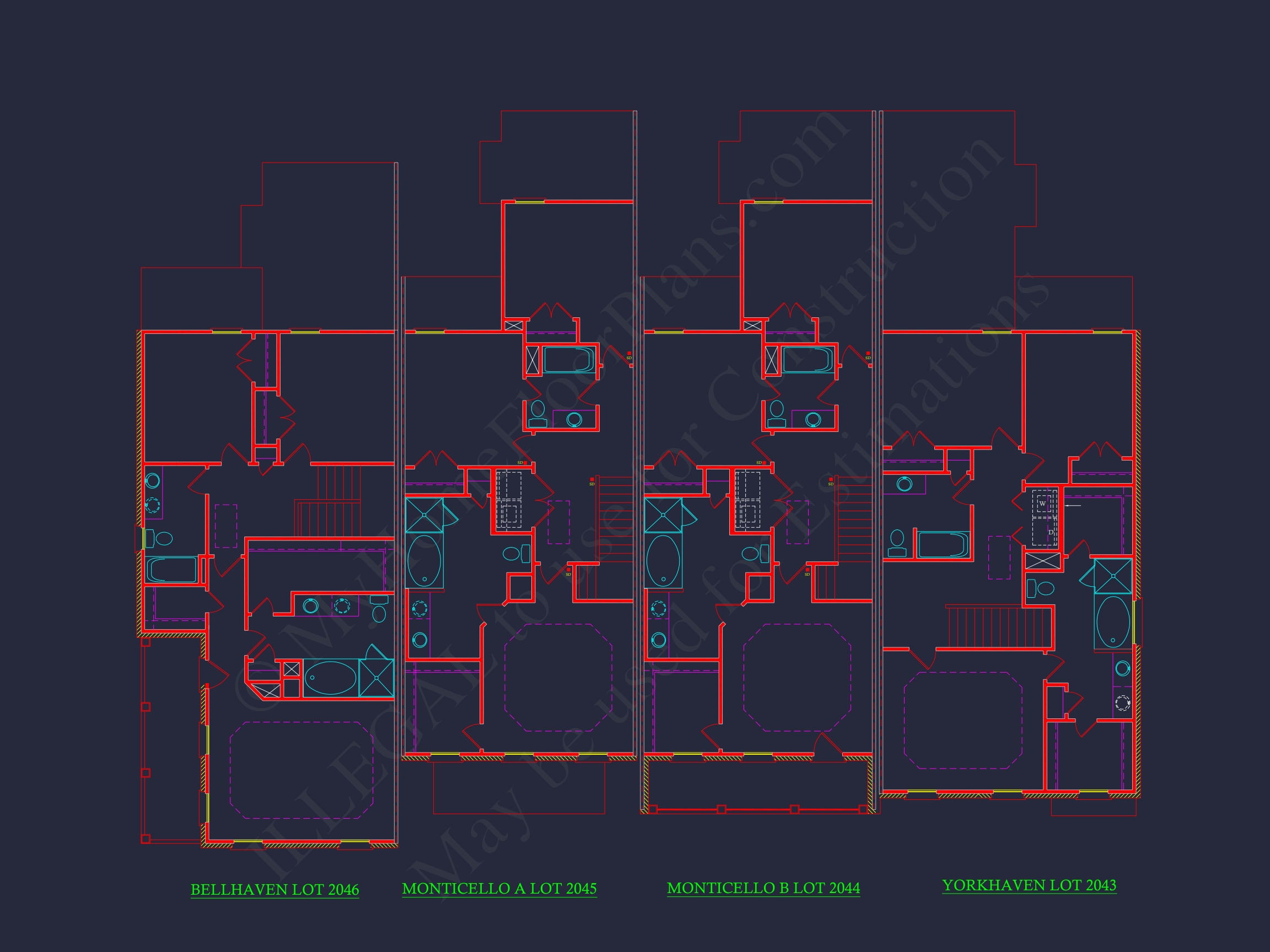 4-Unit Modern Townhome Floor Plan with CAD Designs and Blueprints