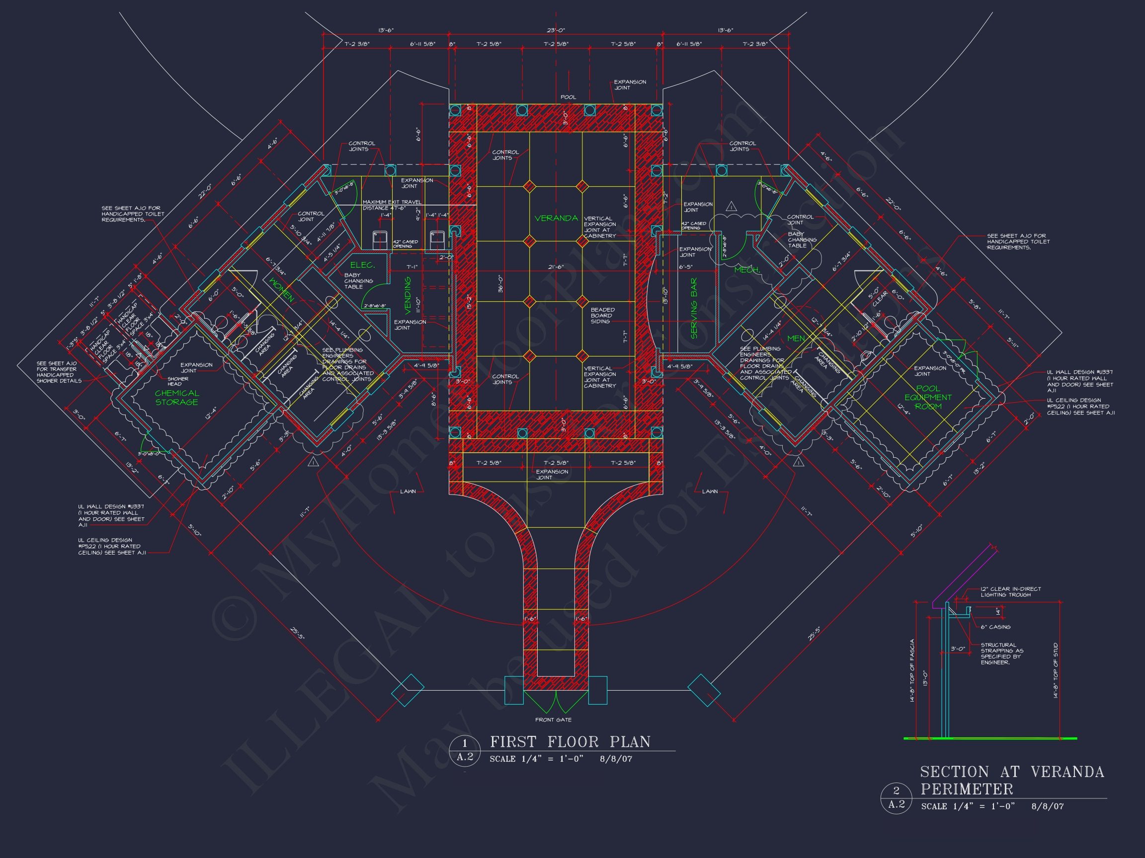 94' Wide Clubhouse Floor Plan – Architectural CAD Blueprints