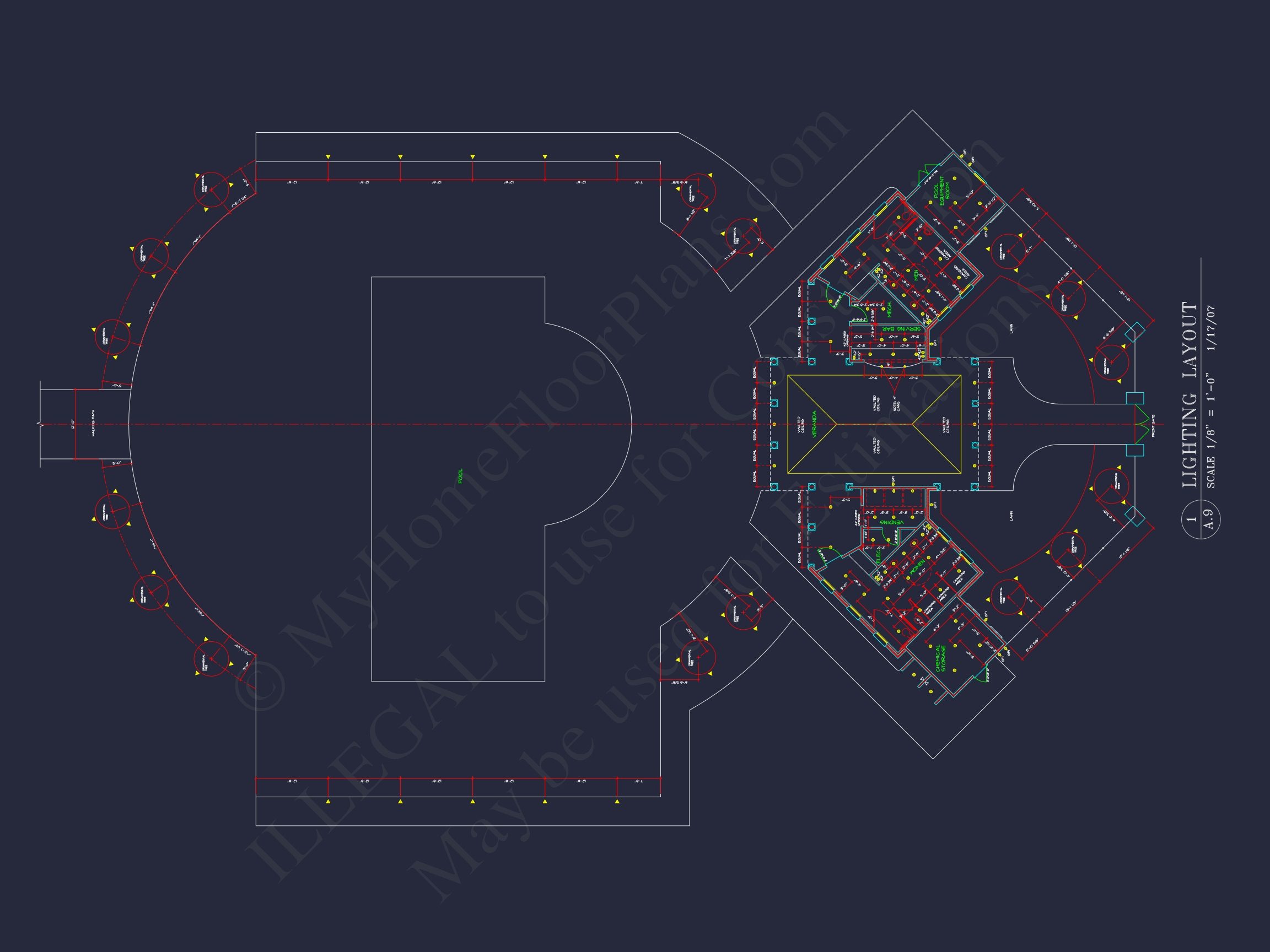 94' Wide Clubhouse Floor Plan – Architectural CAD Blueprints