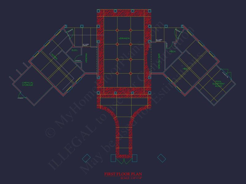 94' Wide Clubhouse Floor Plan – Architectural CAD Blueprints