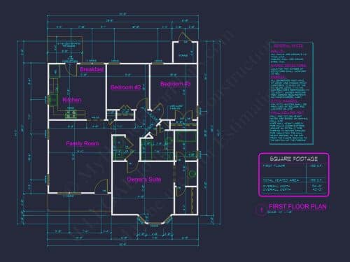 Charming 1-Story House Plan with 3 Bedrooms and Efficient CAD Designs