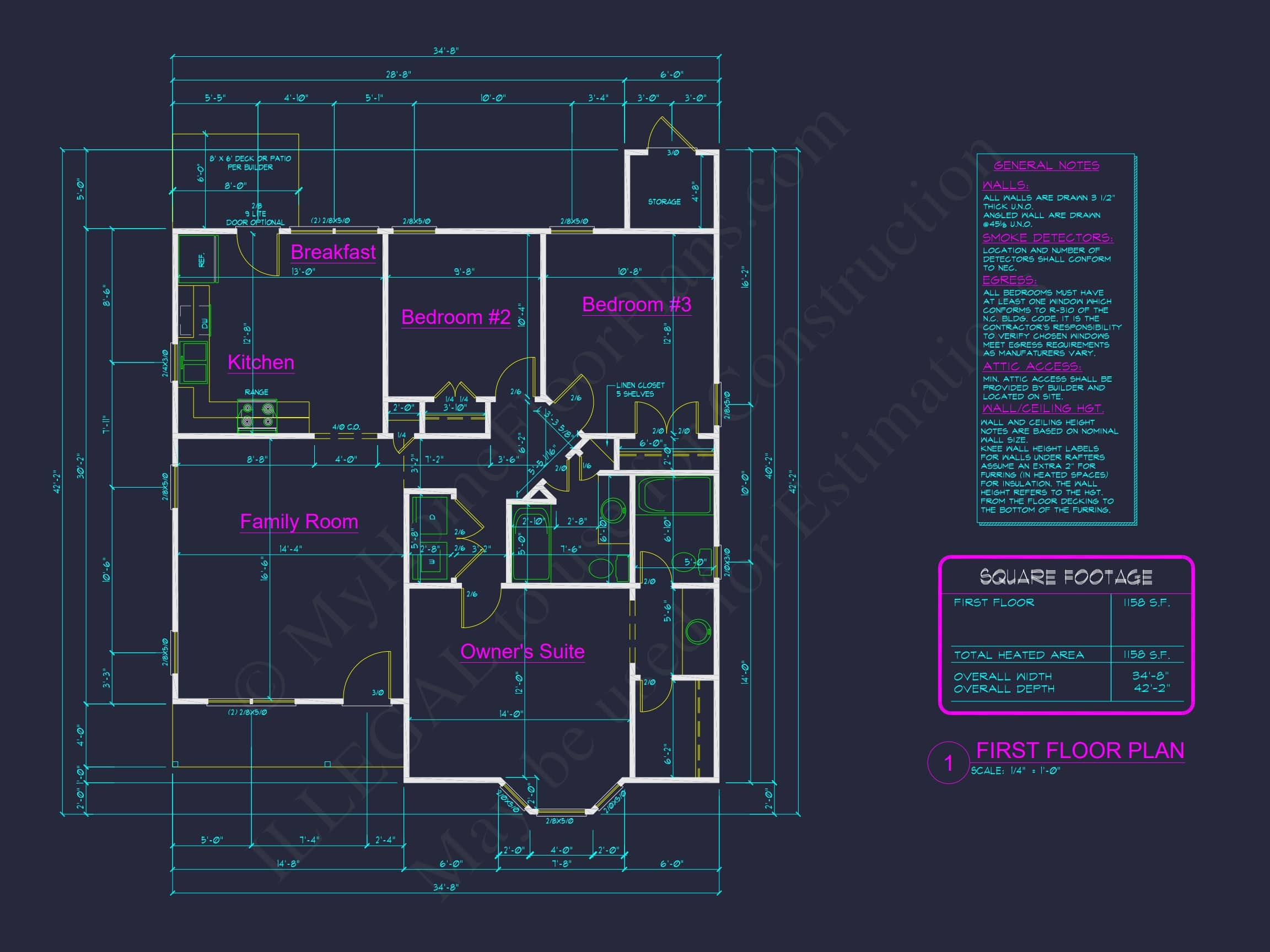 Charming 1-Story House Plan with 3 Bedrooms and Efficient CAD Designs