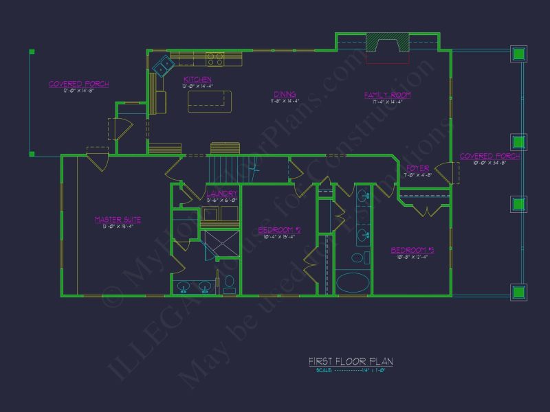 Charming 1.5-Story Craftsman House Plan with 2 Bedrooms & CAD Files