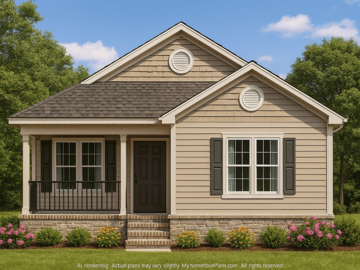 Charming 1080 Sq Ft Home Plan with Bungalow Style