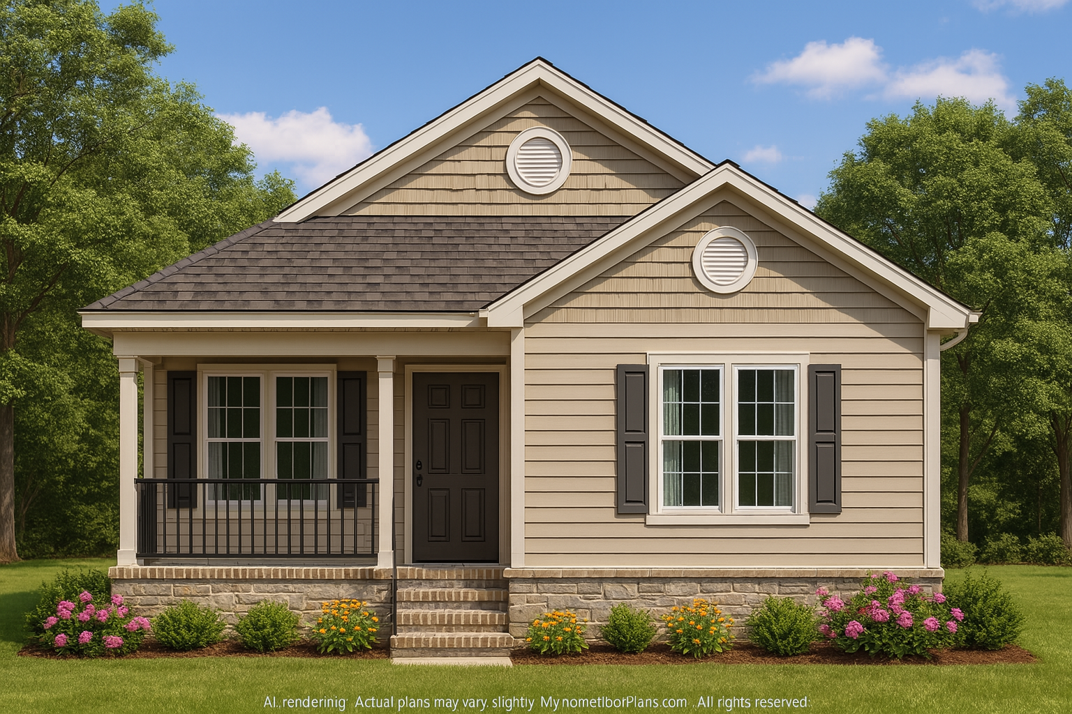 Charming 1080 Sq Ft Home Plan with Bungalow Style